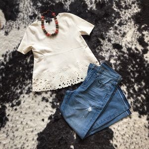 Loft Knit Short Sleeve Shirt w/ embroidered hem